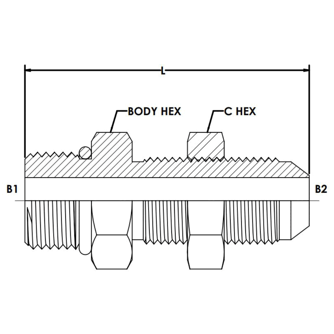 2764-LN-06-06-O : OneHydraulics Straight Steel Bulkhead Adapter with Locknut, 9/16-18 (-06) Male ORB x 9/16-18 (-06) Male JIC, 6000psi