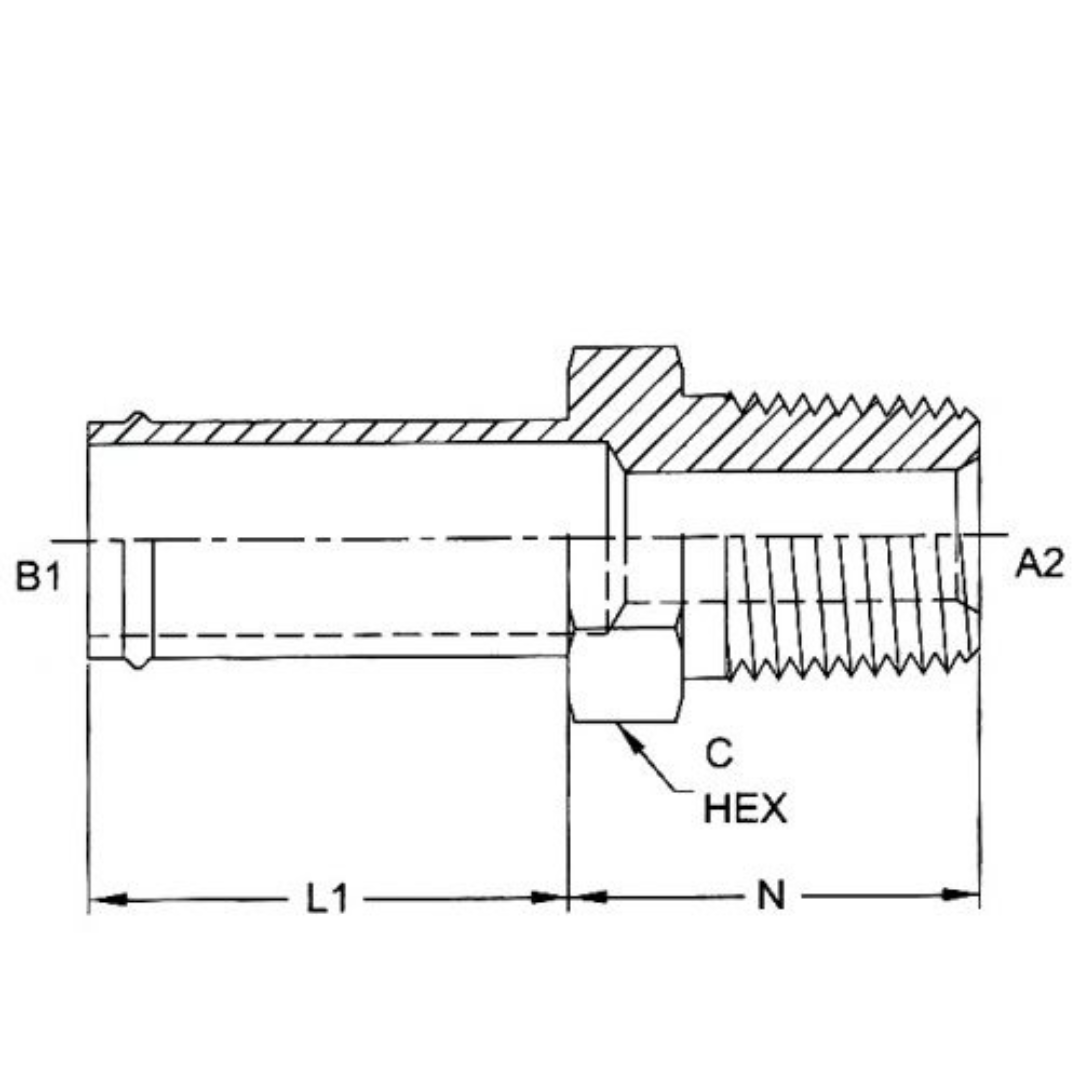 4404-16-24 : OneHydraulics Straight Steel Adapter, 1" (-16) Hose Barb OD x 1-1/2-11-1/2 (-24) Male NPTF
