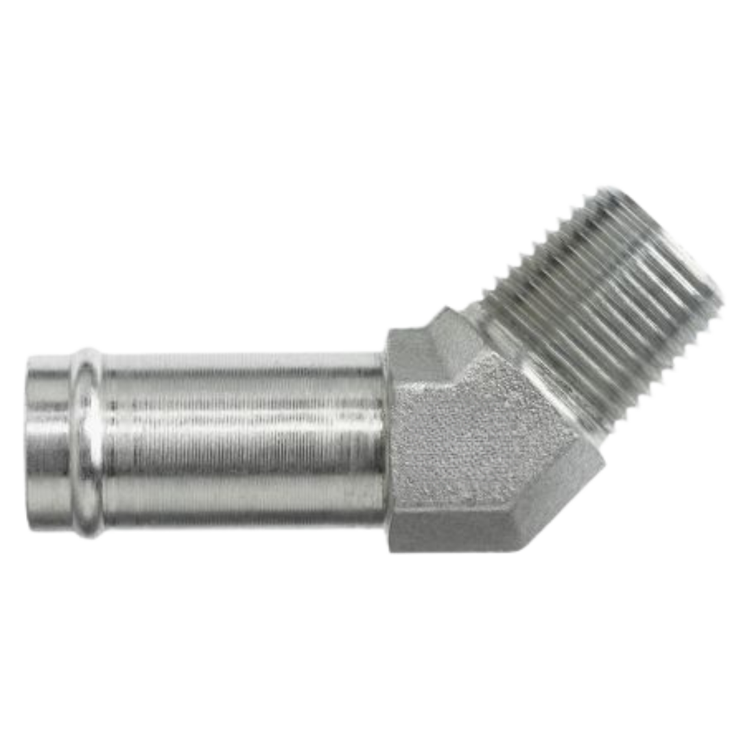 4503-16-16-SS : OneHydraulics 45-Degree Steel Adapter, 1" (-16) Hose Barb OD x 1-11-1/2 (-16) Male NPTF