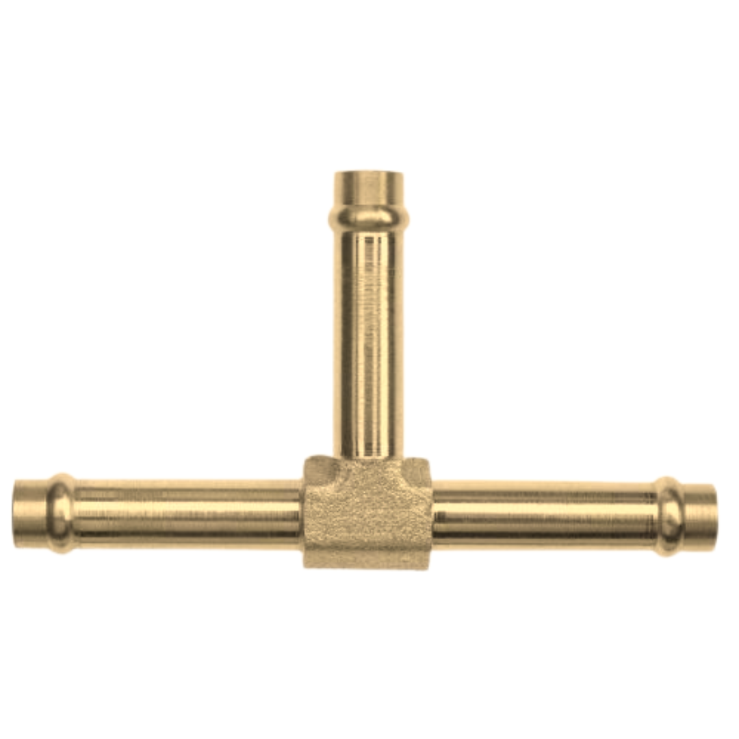 4504-04-04-04-B : OneHydraulics Brass Tee Adapter, 1/4" (-04) Hose Barb OD x 1/4" (-04) Hose Barb OD x 1/4" (-04) Hose Barb OD