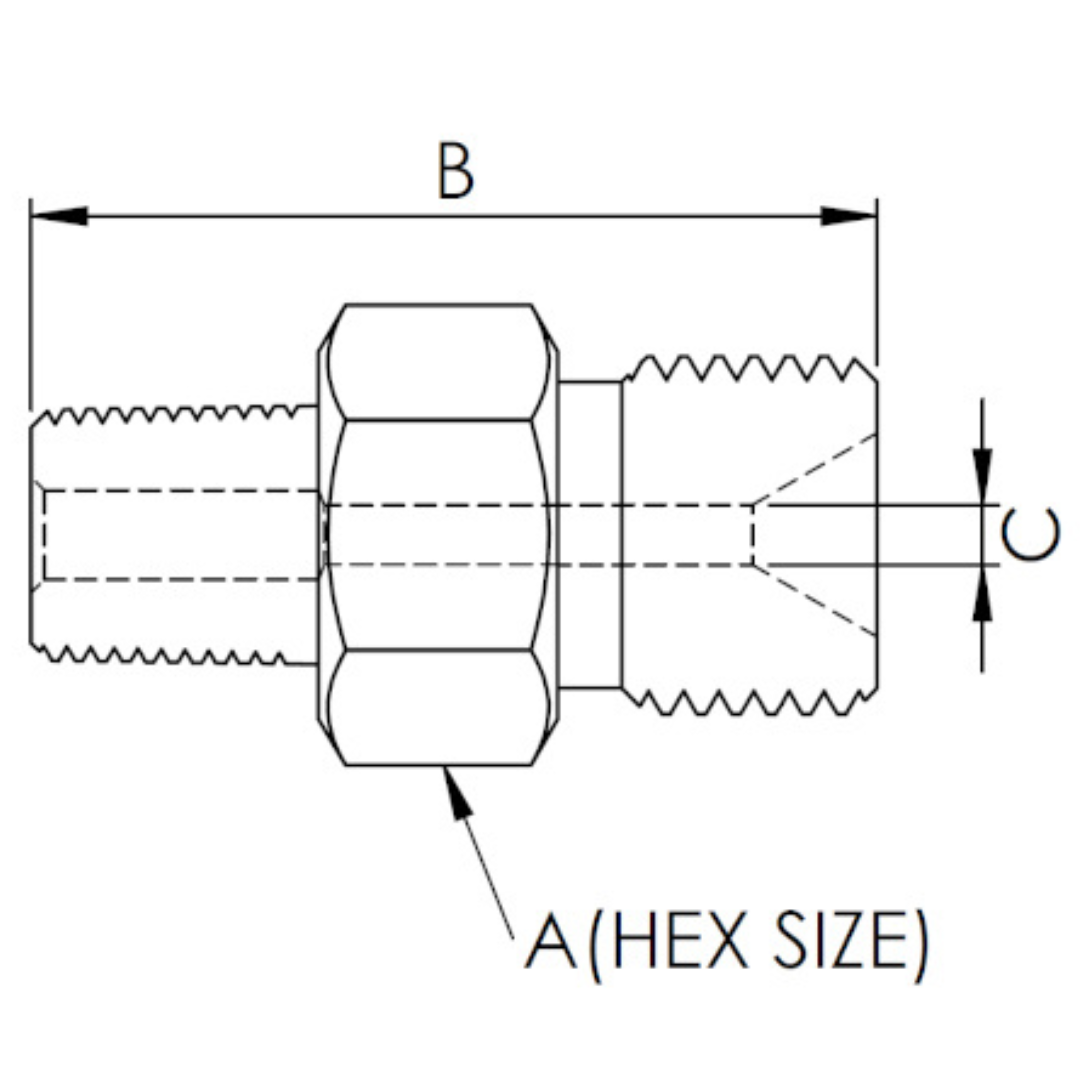 X6N16TM15 : OneXtreme Adapter, 0.375 (3/8") Male NPT x 1" Male Type-M, 15,000psi