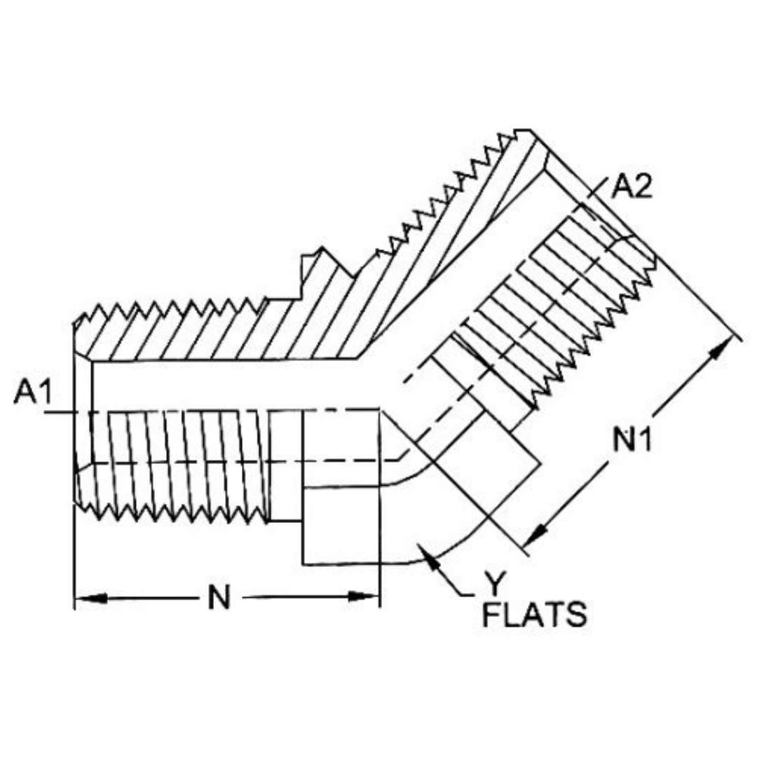5501-06-06-FG : OneHydraulics 45-Degree Steel Adapter, 3/8-18 (-06) Male NPT x 3/8-18 (-06) Male NPT, 6000psi