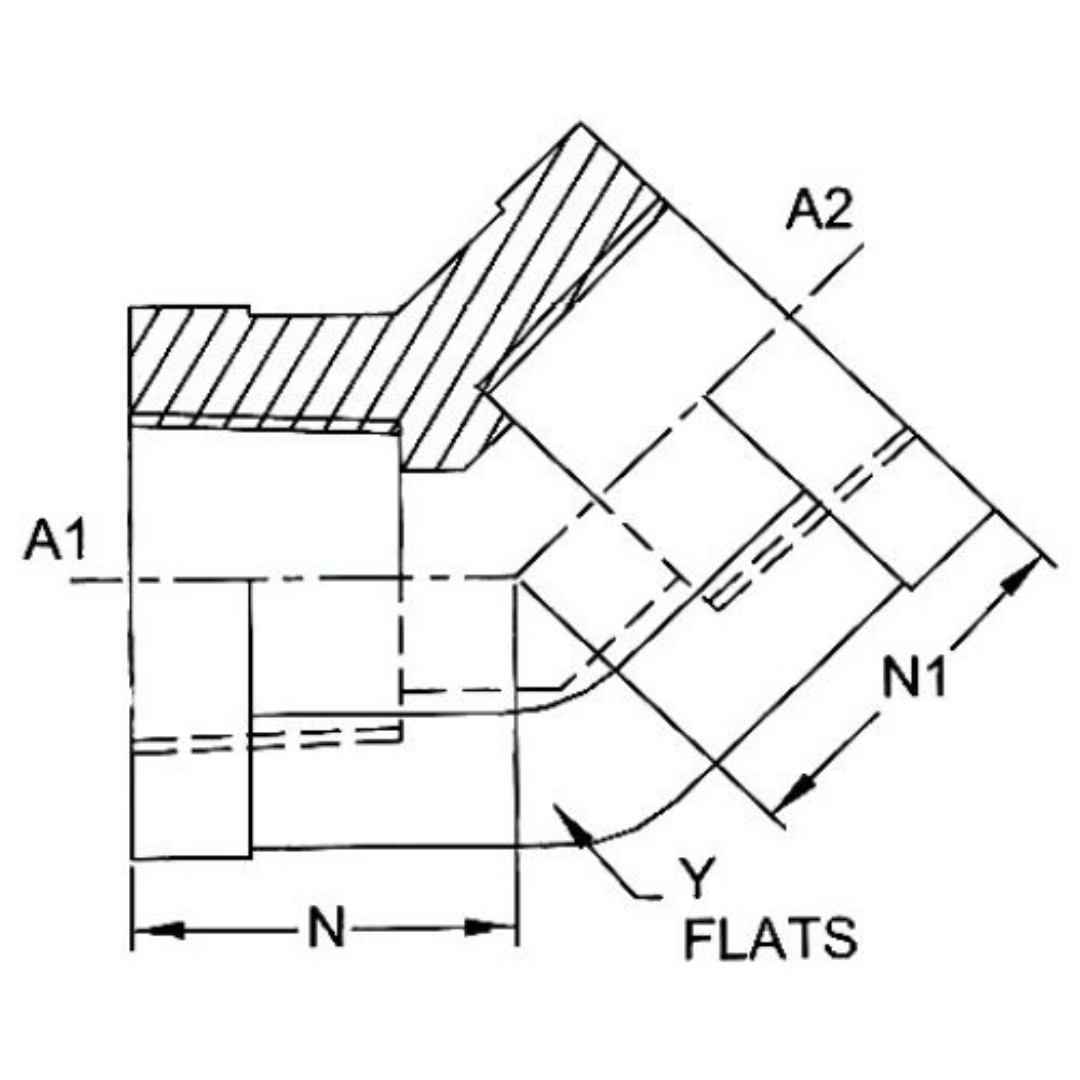 5505-16-16-SS : OneHydraulics 45-Degree Stainless Adapter, 1-11-1/2 (-16) Female NPT x 1-11-1/2 (-16) Female NPT, 3600psi