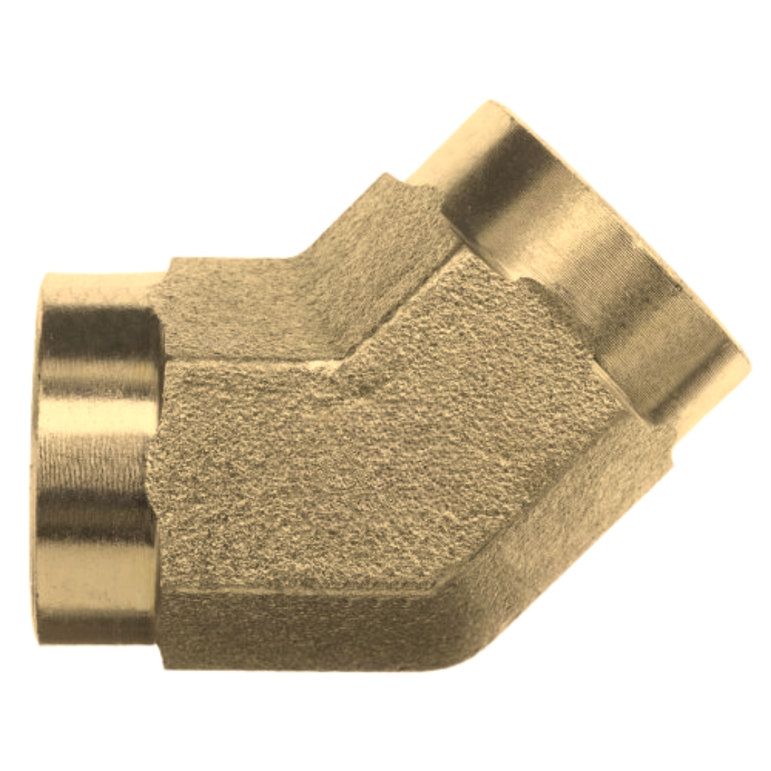 5505-04-04-B : OneHydraulics 45-Degree Brass Adapter, 1/4-18 (-04) Female NPT x 1/4-18 (-04) Female NPT, 3900psi