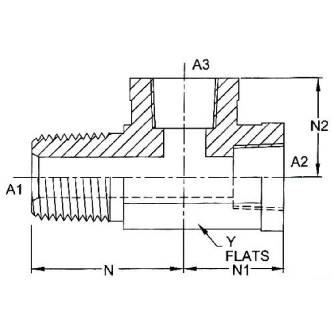 5602-02-02-02-FG : OneHydraulics Street Tee Steel Adapter, 1/8-27 (-02) Male NPT x 1/8-27 (-02) Female NPT x 1/8-27 (-02) Female NPT, 6000psi