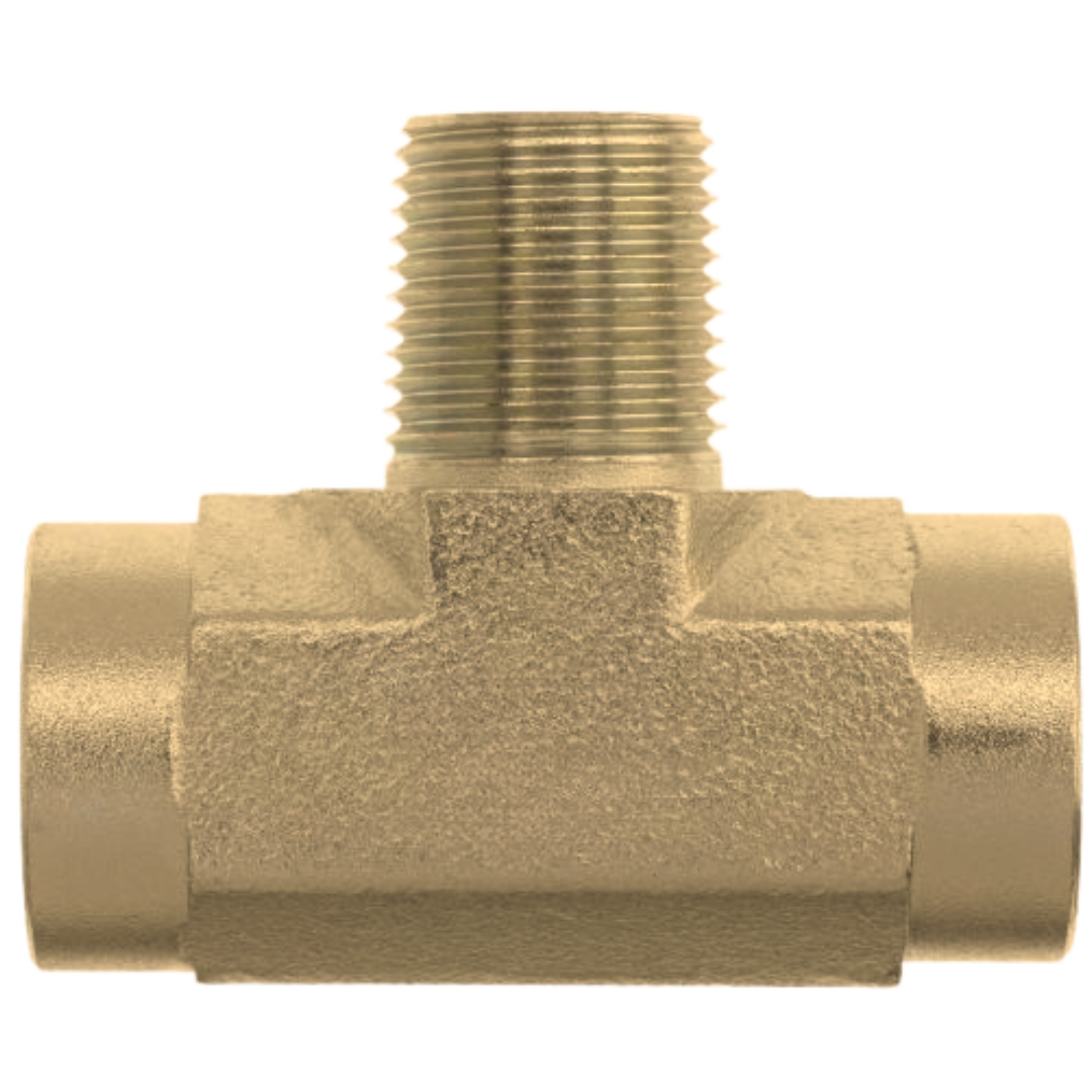 5604-02-02-02-B : OneHydraulics Branch Tee Brass Adapter, 1/8-27 (-02) Female NPT x 1/8-27 (-02) Female NPT x 1/8-27 (-02) Male NPT, 3900psi