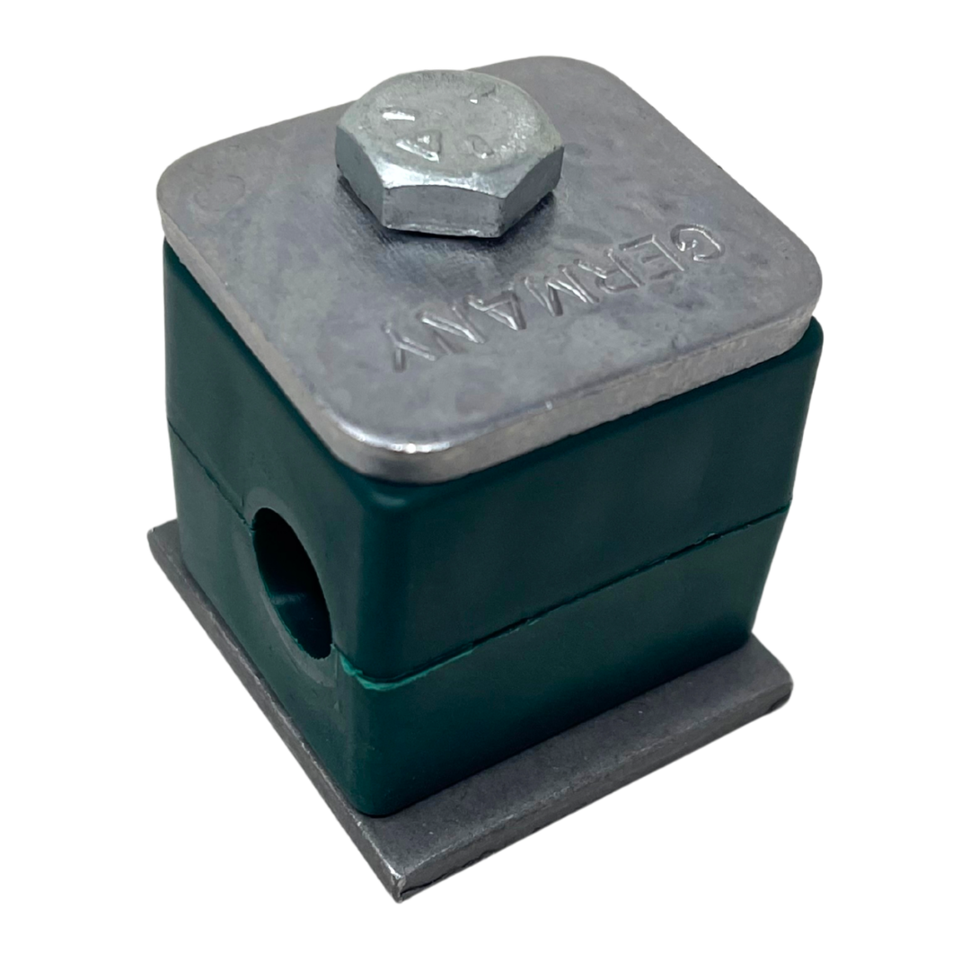 SP-109.5-PP-DP-AS-U-W10 : Stauff Clamp, Single Weld Plate, 0.375 inch (9.5mm) OD, for 3/8" Tube, Green PP Insert, Profiled Interior, Carbon Steel