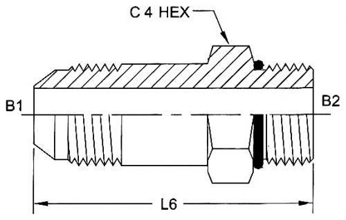 6400-L-08-06-O : OneHydraulics Straight Steel Long Adapter, 3/4-16 (-08) Male JIC x 9/16-18 (-06) Male ORB, 6000psi