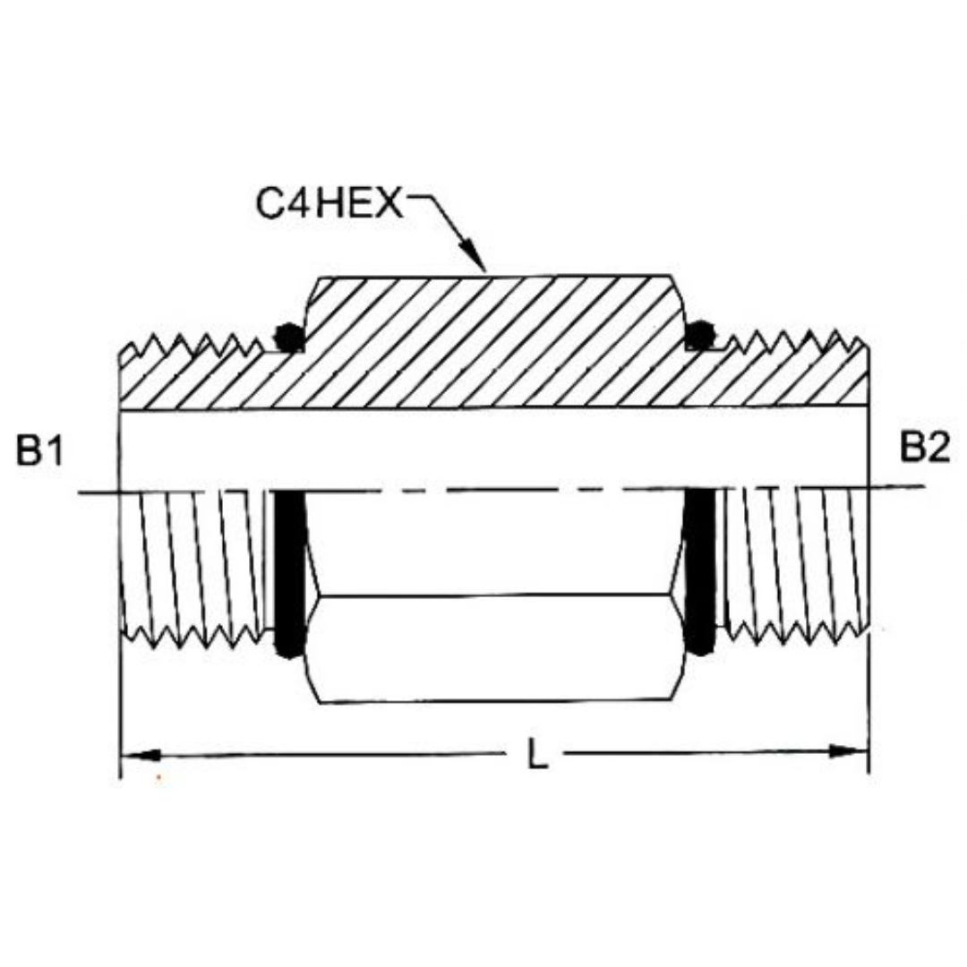 6464-L-08-08-O : OneHydraulics Straight Steel Rigid Long Adapter, 3/4-16 (-08) Male ORB x 3/4-16 (-08) Male ORB, 6000psi