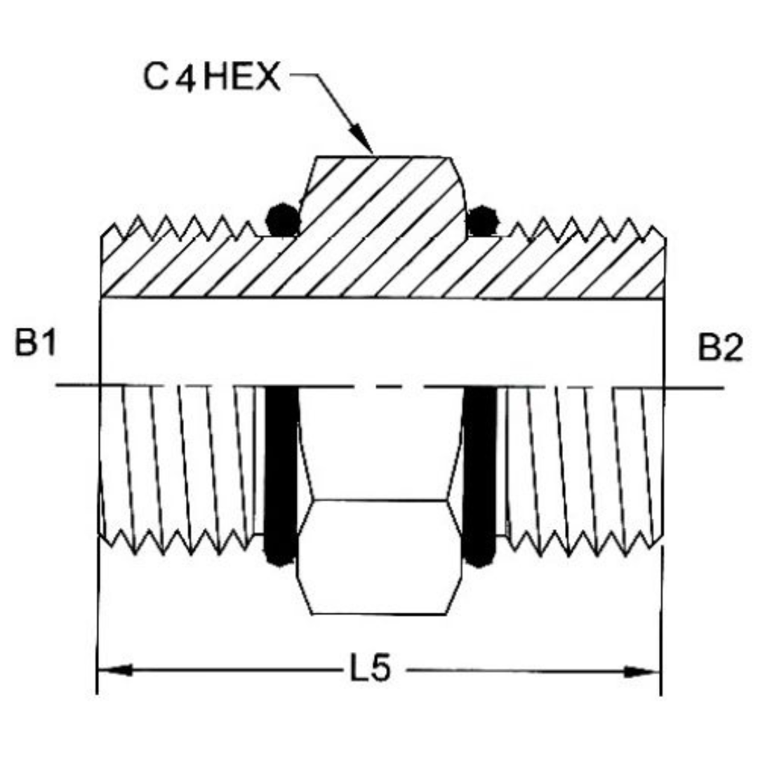 6464-10-08-O : OneHydraulics Straight Steel Rigid Adapter, 7/8-14 (-10) Male ORB x 3/4-16 (-08) Male ORB