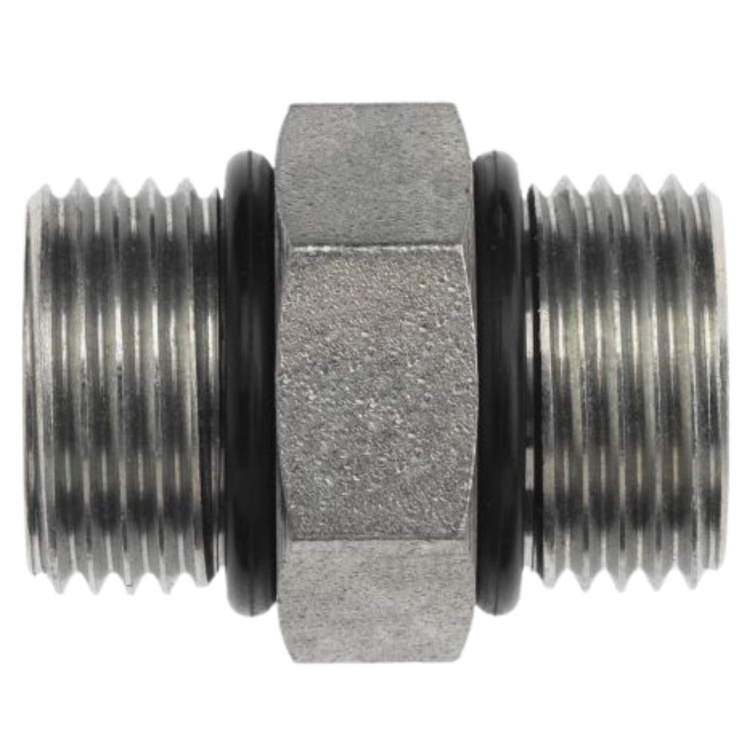 6464-10-08-O : OneHydraulics Straight Steel Rigid Adapter, 7/8-14 (-10) Male ORB x 3/4-16 (-08) Male ORB