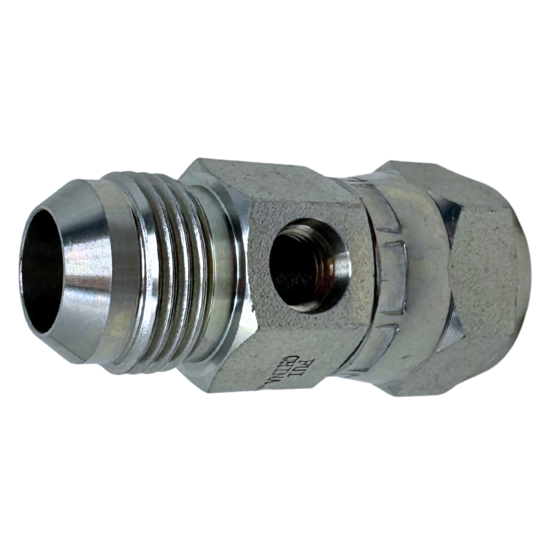 6564-10-10-04 : OneHydraulics Gauge Port Branch Tee, 7/8-14 (-10) Male JIC x 7/8-14 (-10) Female JIC Swivel x 7/16-20 (-04) Female ORB, 5000psi