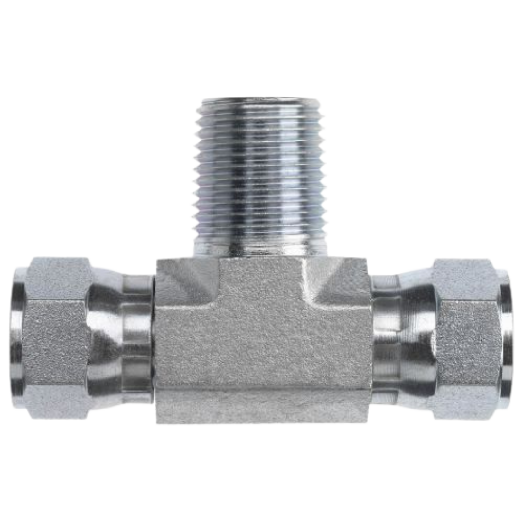 6604-06-06-06-FG : OneHydraulics Tee Steel Adapter, 9/16-18 (-06) Female JIC Swivel x 9/16-18 (-06) Female JIC Swivel x 3/8-18 (-06) Male NPT, 5000psi