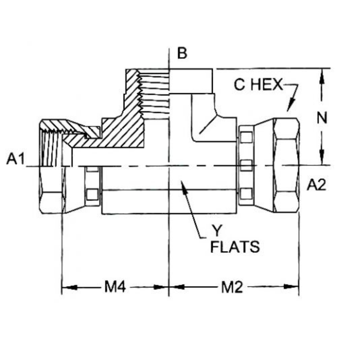 6605-04-04-04-FG : OneHydraulics Tee Steel Adapter, 7/16-20 (-04) Female JIC Swivel x 7/16-20 (-04) Female JIC Swivel x 1/4-18 (-04) Female NPTF, 6000psi