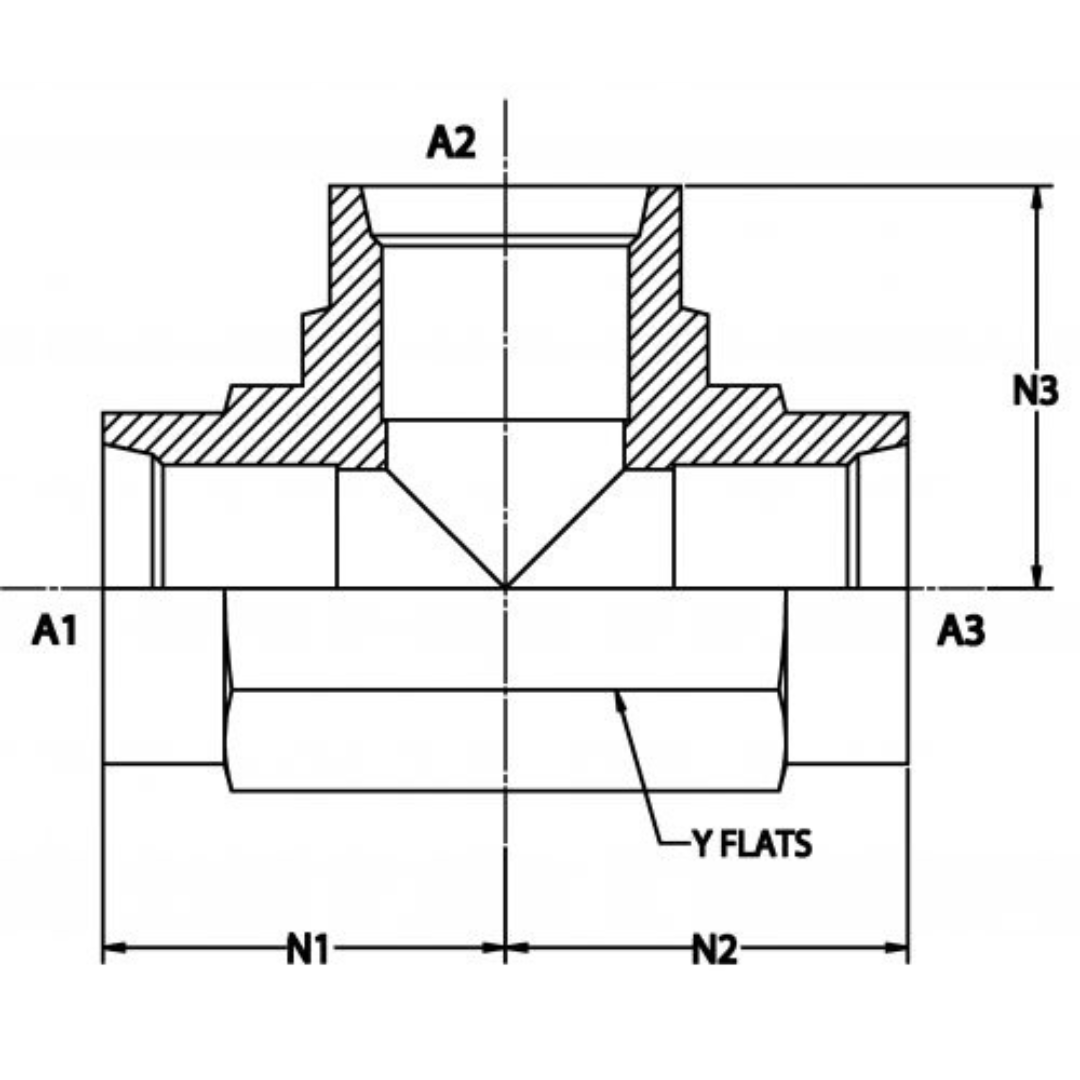 6660-10-10-10-FG : OneHydraulics Tee Steel Adapter, 7/8-14 (-10) Female ORB x 7/8-14 (-10) Female ORB x 7/8-14 (-10) Female ORB