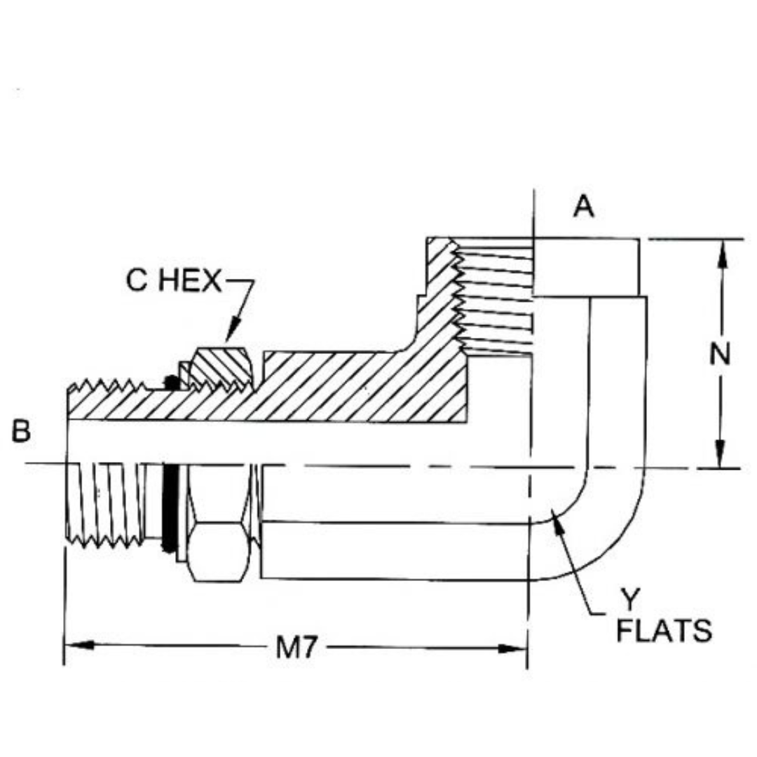 6805-L-10-08-NWO-SS : OneHydraulics 90-Degree Stainless Long Adapter, 7/8-14 (-10) Male Adjustable ORB x 1/2-14 (-08) Female NPT, 5400psi