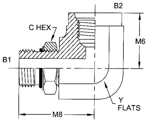 16 MALE ORB X #16 FEMALE ORB 90 DEGREE ELBOW 16 MALE ORB X #16 FEMALE ORB 90 DEGREE ELBOW