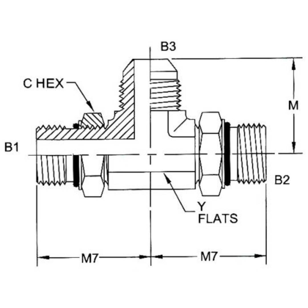 6840-20-20-20-NWO-FG : OneHydraulics Tee Steel Adapter, 1-5/8-12 (-20) Male Adjustable ORB x 1-5/8-12 (-20) Male Adjustable ORB x 1-5/8-12 (-20) Male JIC