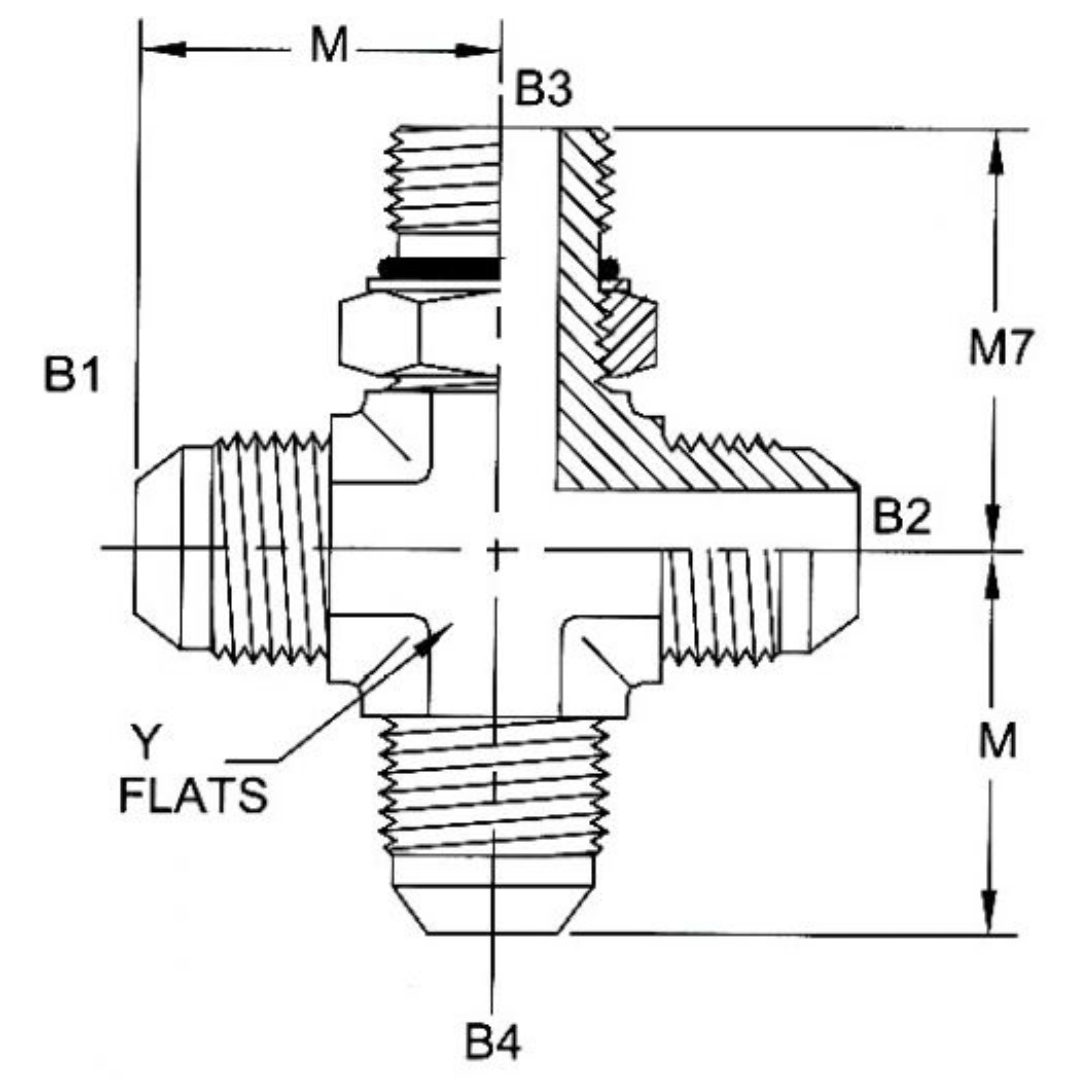 6850-06-06-06-06-NWO-FG : OneHydraulics Cross Steel Adapter, 9/16-18 (-06) Male JIC x 9/16-18 (-06) Male JIC x 9/16-18 (-06) Male Adjustable ORB x 9/16-18 (-06) Male JIC
