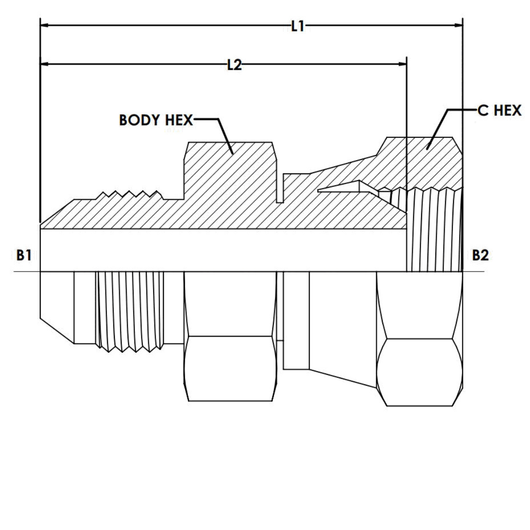7004-32-32 : OneHydraulics Straight Steel Adapter, 2-1/2-12 (-32) Male JIC x 2-11 (-32) Female BSPP Swivel