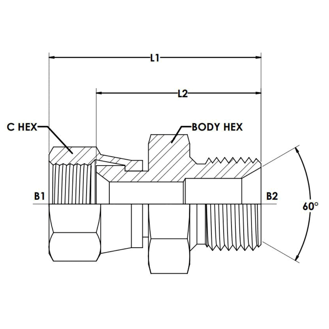 7022-04-04-SS : OneHydraulics Straight Stainless Adapter, 7/16-20 (-04) Female JIC Swivel x 1/4-19 (-04) Male BSPP (No Bonded Seal)