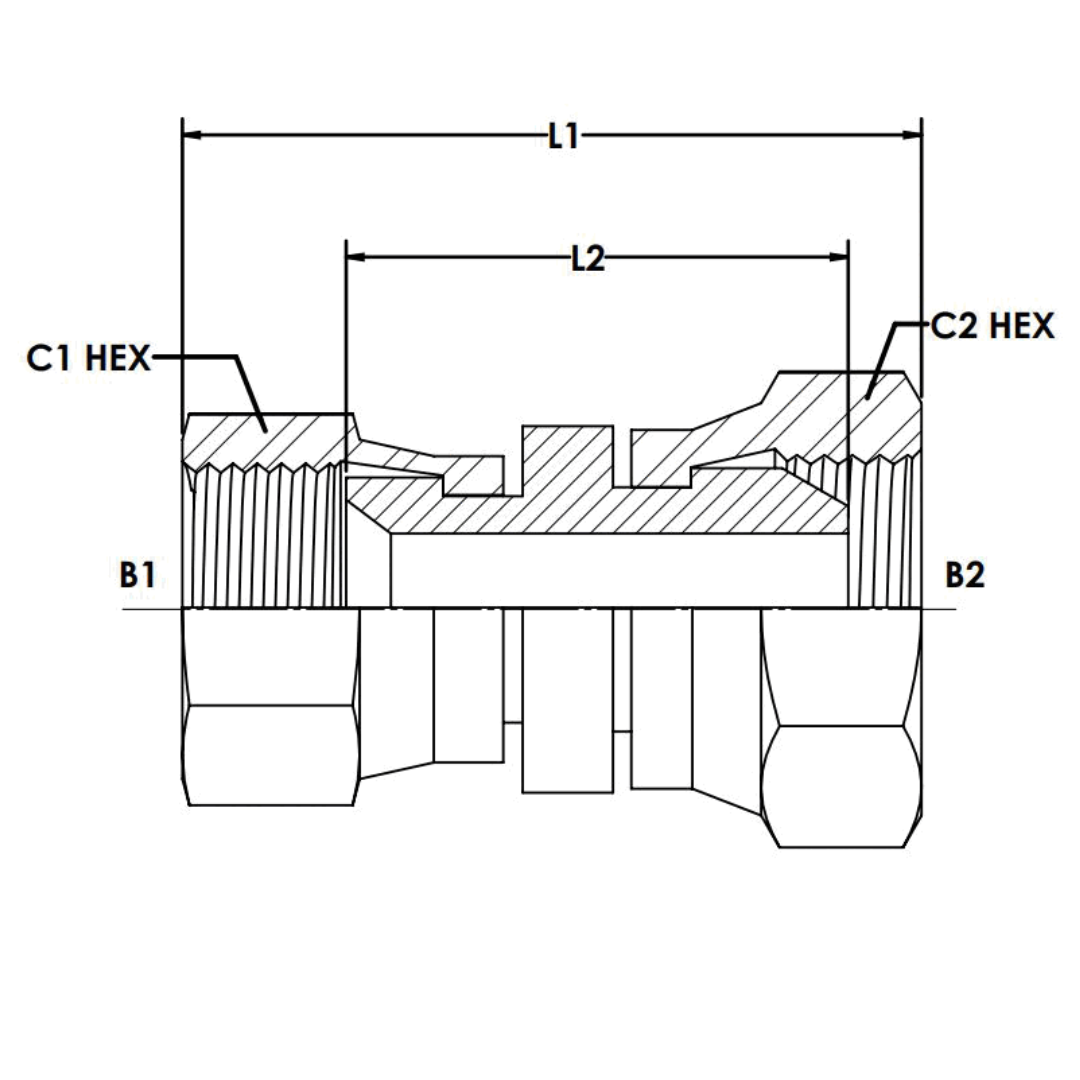 7023-08-08 : OneHydraulics Straight Steel Adapter, 3/4-16 (-08) Female JIC Swivel x 1/2-14 (-08) Female BSPP, 5000psi