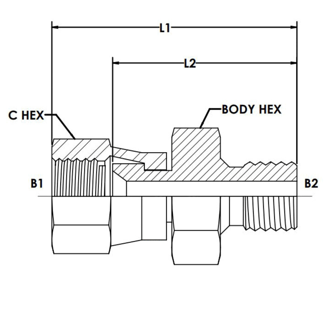 7025-06-14 : OneHydraulics Straight Steel Adapter, 9/16-18 (-06) Female JIC Swivel x M14 X 1.5 (14mm) Male Metric, 5000psi