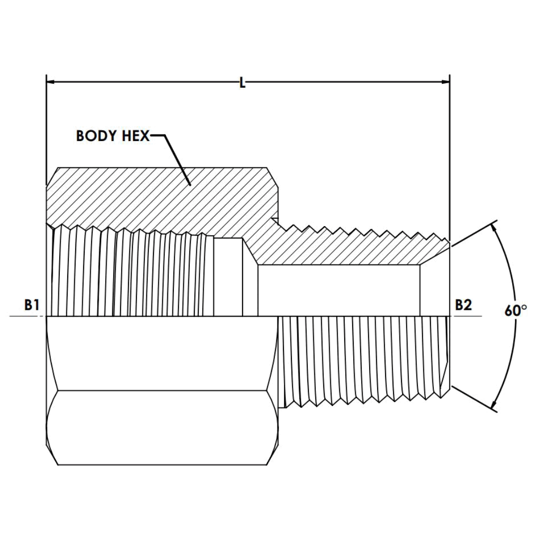 7040-24-24 : OneHydraulics Straight Steel Adapter, 1-1/2-11-1/2 (-24) Female NPT x 1-1/2-11 (-24) Male BSPT, 2000psi