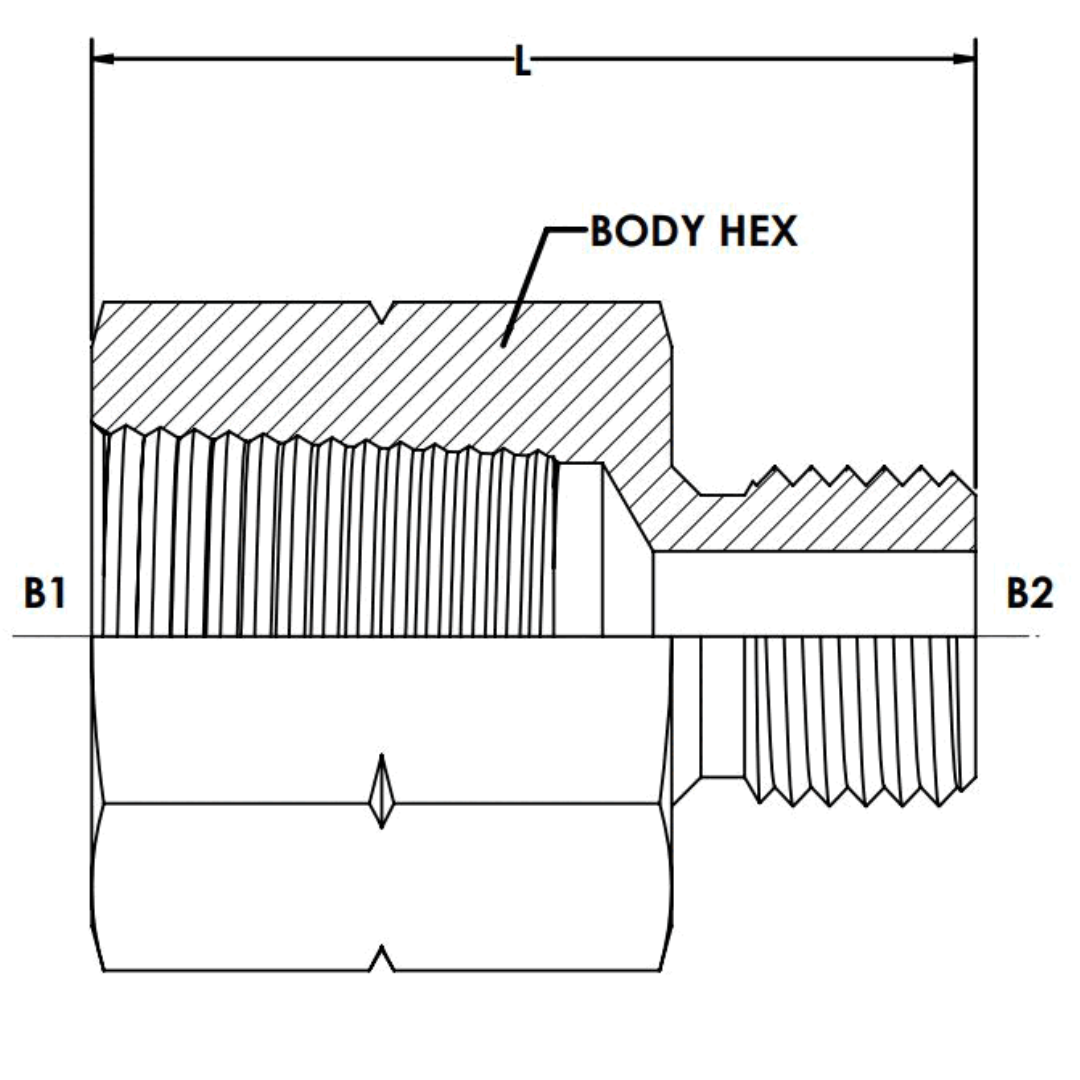 7045-12-27 : OneHydraulics Straight Steel Adapter, 3/4-14 (-12) Female NPTF x M27 X 2.0 (27mm) Male Metric, 4000psi