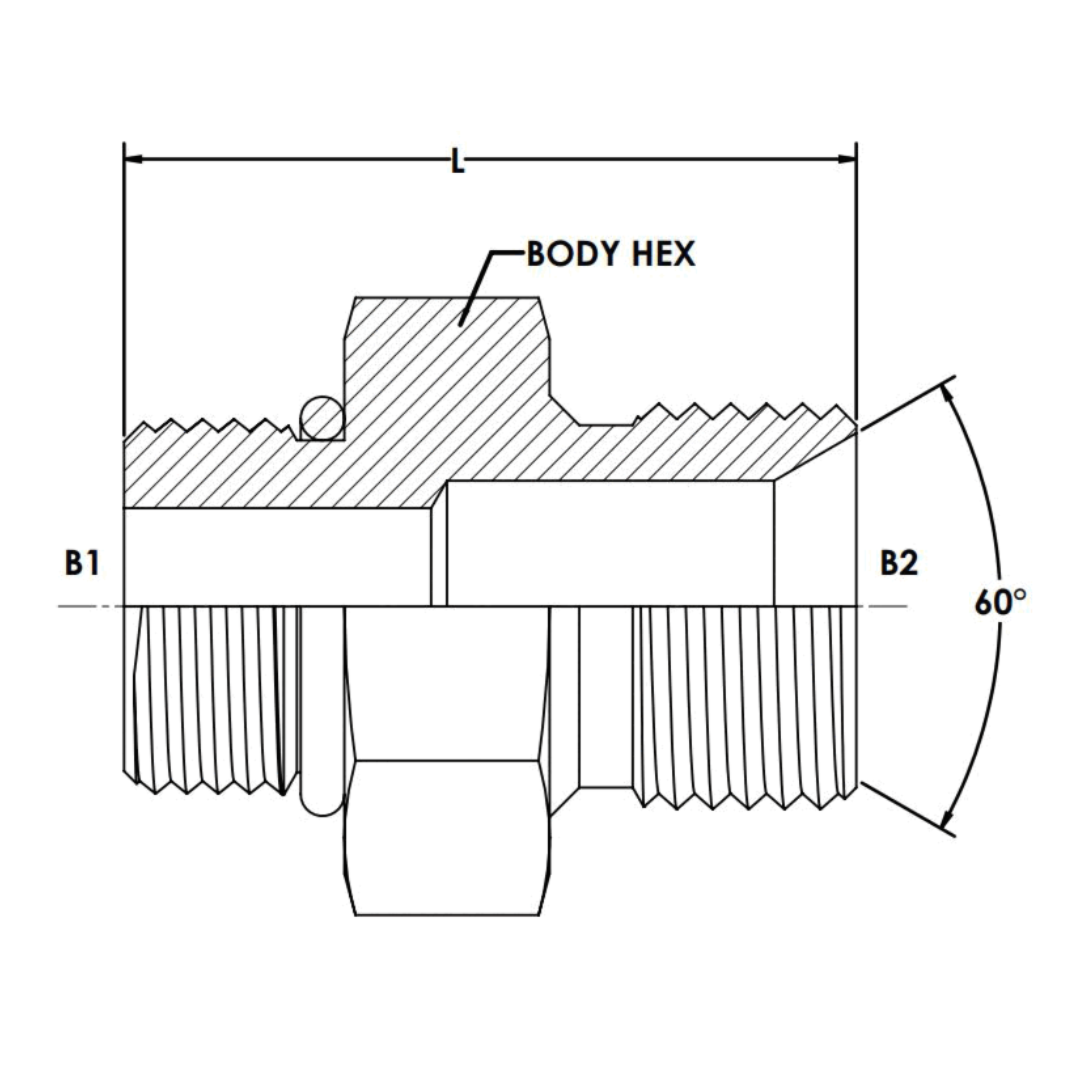 7062-06-08 : OneHydraulics Straight Steel Rigid Adapter, 9/16-18 (-06) Male ORB x 1/2-14 (-08) Male BSPP, 5000psi
