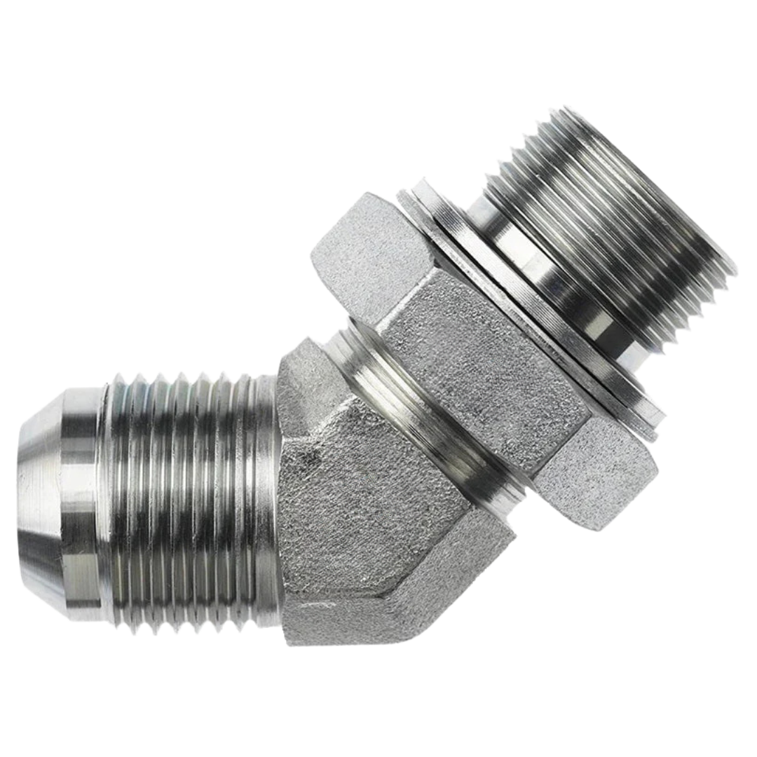7102-12-08-NWO-FG : OneHydraulics 45-Degree Steel Adapter, 1-1/16-12 (-12) Male JIC x 1/2-14 (-08) Male Adjustable BSPP