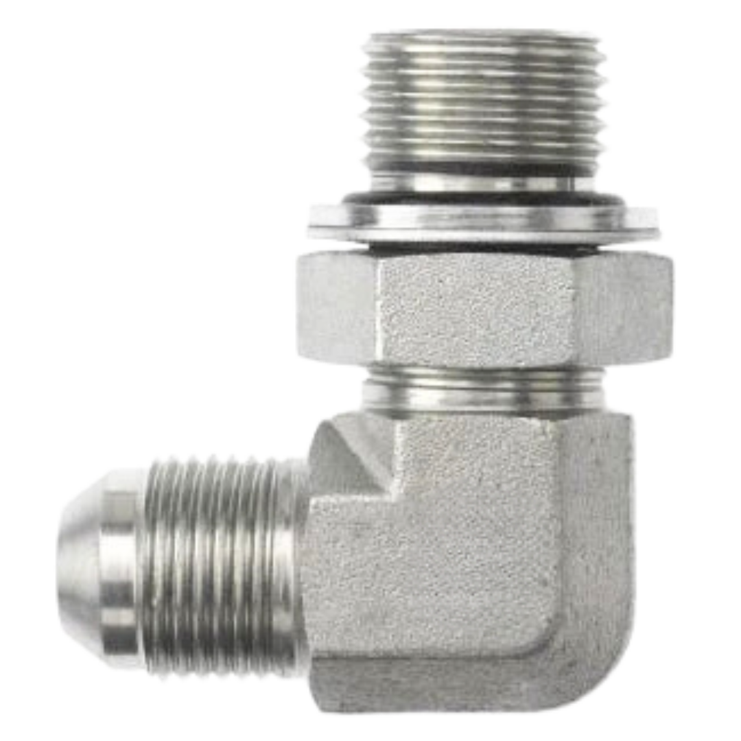 7202-06-06-NWO-FG : OneHydraulics 90-Degree Steel Adapter, 9/16-18 (-06) Male JIC x 3/8-19 (-06) Male Adjustable BSPP