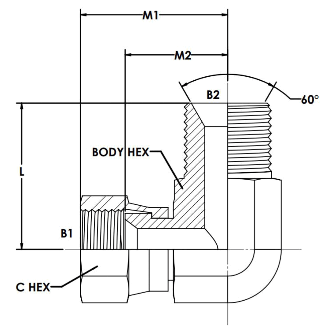 7222-08-06-FG : OneHydraulics 90-Degree Steel Adapter, 3/4-16 (-08) Female JIC Swivel x 3/8-19 (-06) Male BSPP, 5000psi