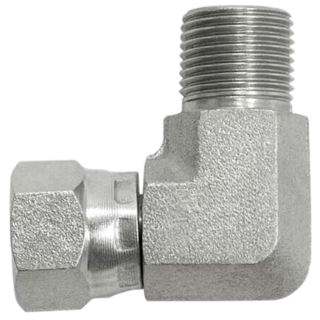 7222-08-06-FG : OneHydraulics 90-Degree Steel Adapter, 3/4-16 (-08) Female JIC Swivel x 3/8-19 (-06) Male BSPP, 5000psi