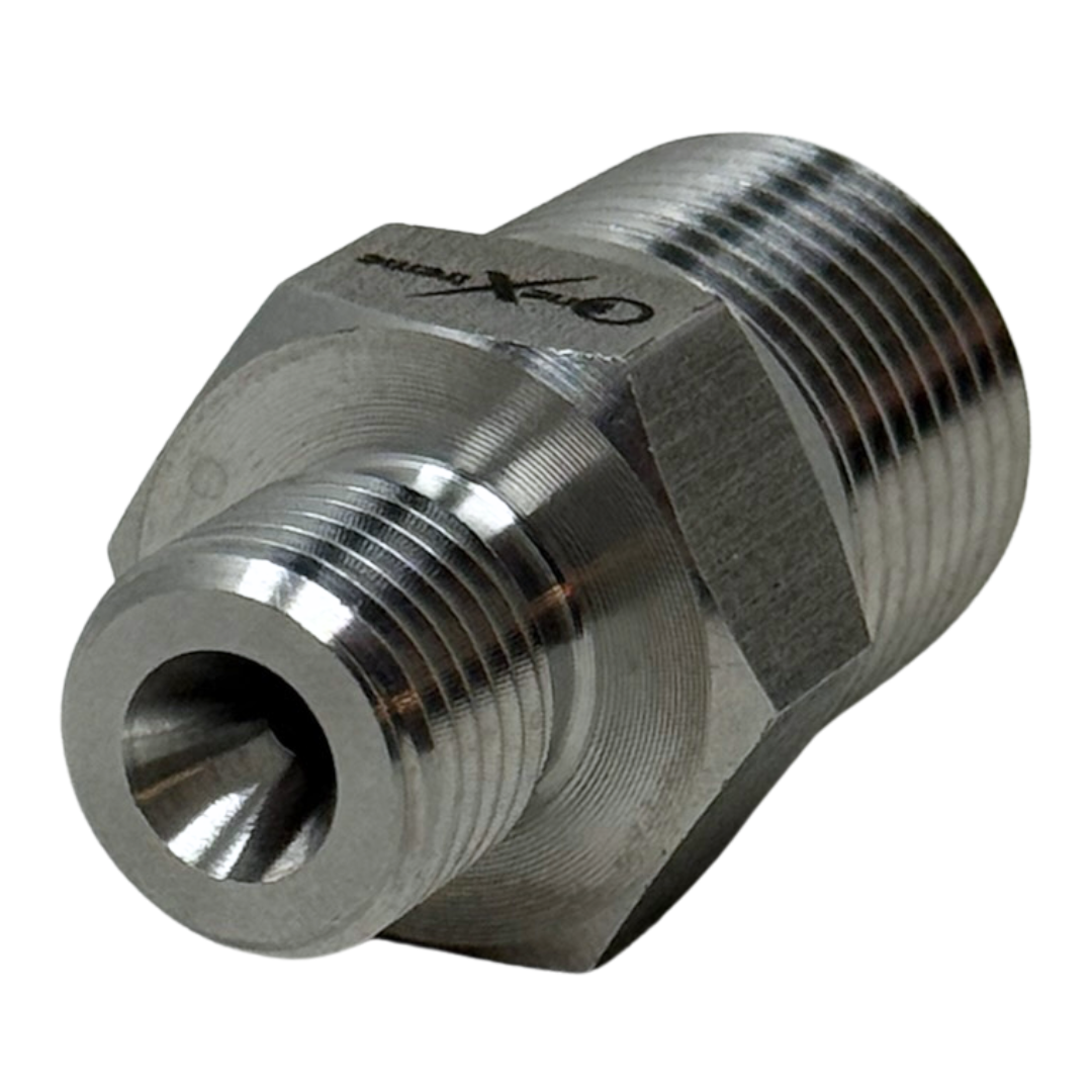 X8N09TM15 : OneXtreme Adapter, 0.5 (1/2") Male NPT x 0.5625 (9/16") Male Type-M, 15,000psi