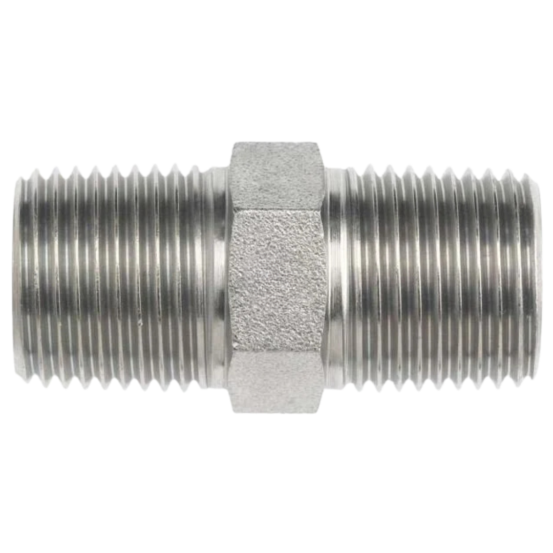 9000-32-32 : OneHydraulics Straight Steel Adapter, 2-11 (-32) Male BSPT x 2-11 (-32) Male BSPT, 2000psi