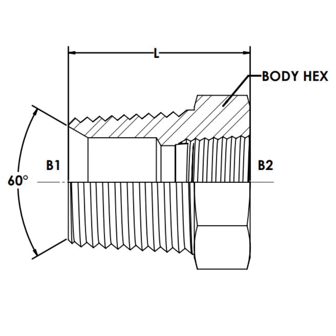9001-12-08 : OneHydraulics Straight Steel Bushing Adapter, 3/4-14 (-12) Male BSPT x 1/2-14 (-08) Female BSPT, 5000psi