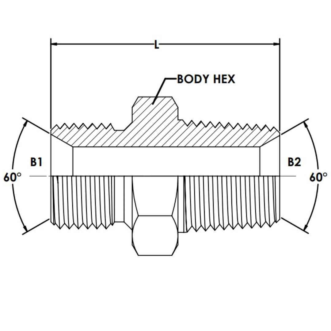 9020-20-20 : OneHydraulics Straight Steel Adapter, 1-1/4-11 (-20) Male BSPP x 1-1/4-11 (-20) Male BSPT, 1500psi