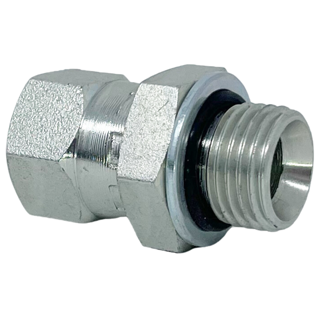 9024S-16-10 : Adaptall Straight Steel Swivel Adapter, M16 X 1.5 (16mm) Male Metric with Seal x 7/8-14 (-10) Female JIC