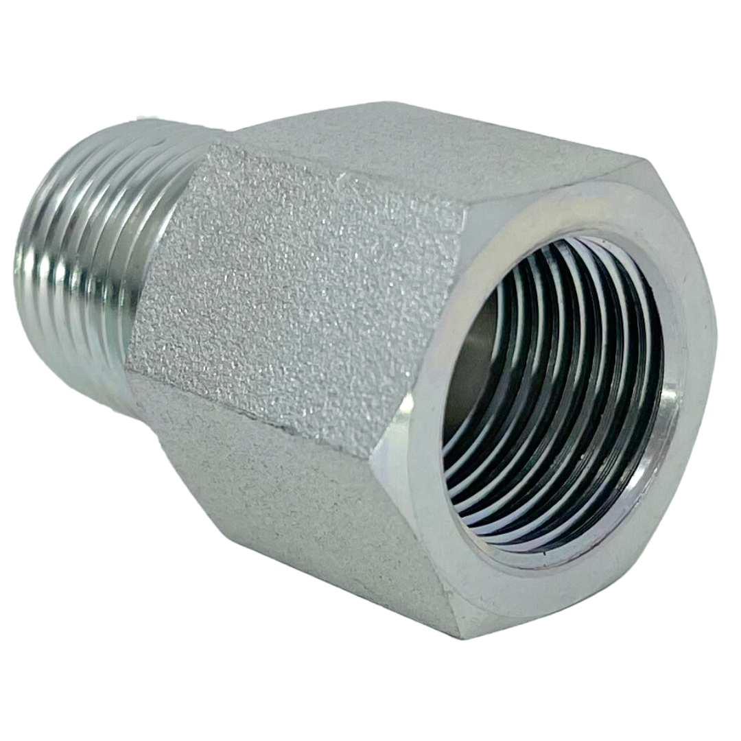 9032-04-04 : Adaptall Straight Steel Adapter, R 1/4-19 (-04) Male BSPT x G 1/4-19 (-04) Female BSPP
