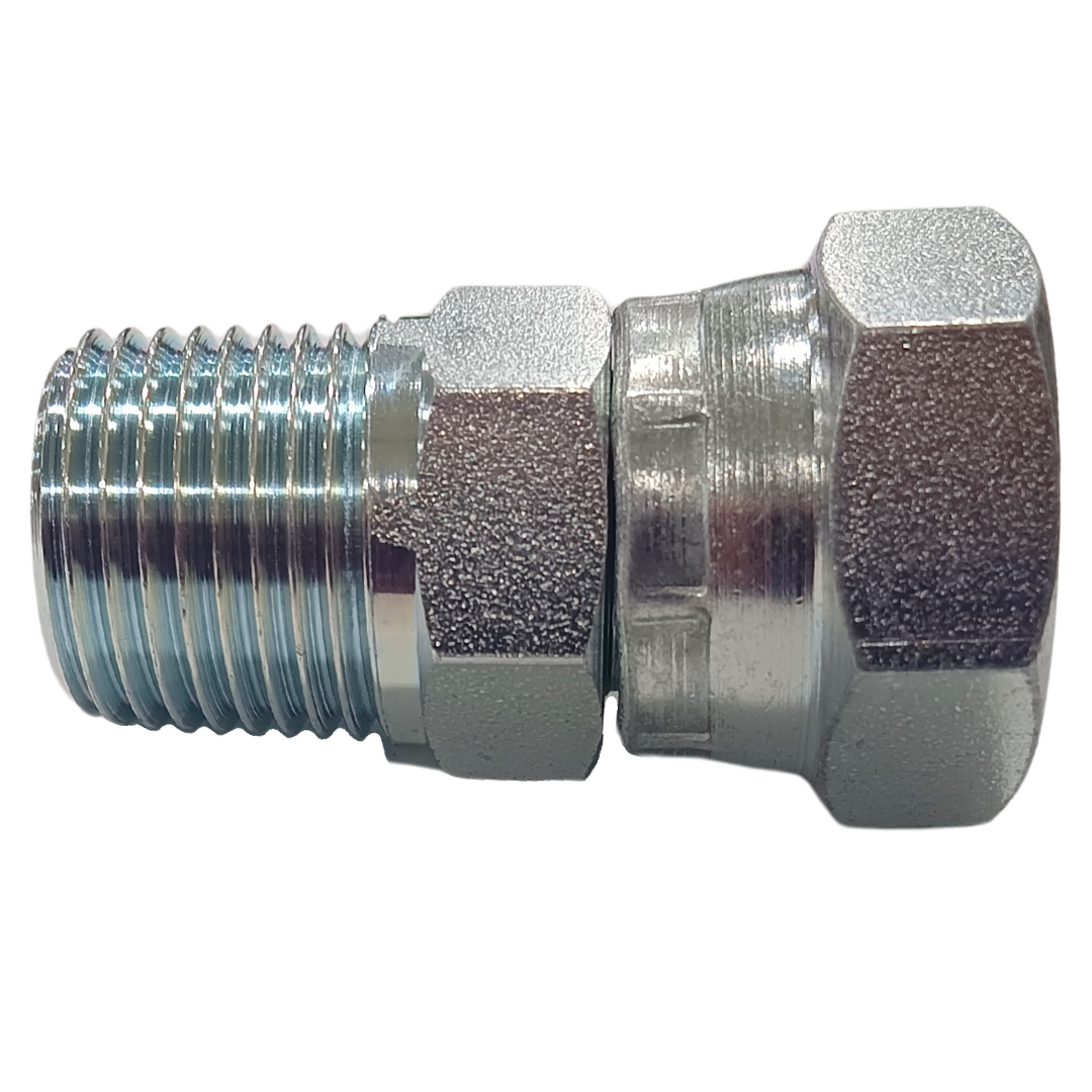 9032S-06-06 : Adaptall Straight Steel Swivel Adapter, R 3/8-19 (-06) Male BSPT x G 3/8-19 (-06) Female BSPP