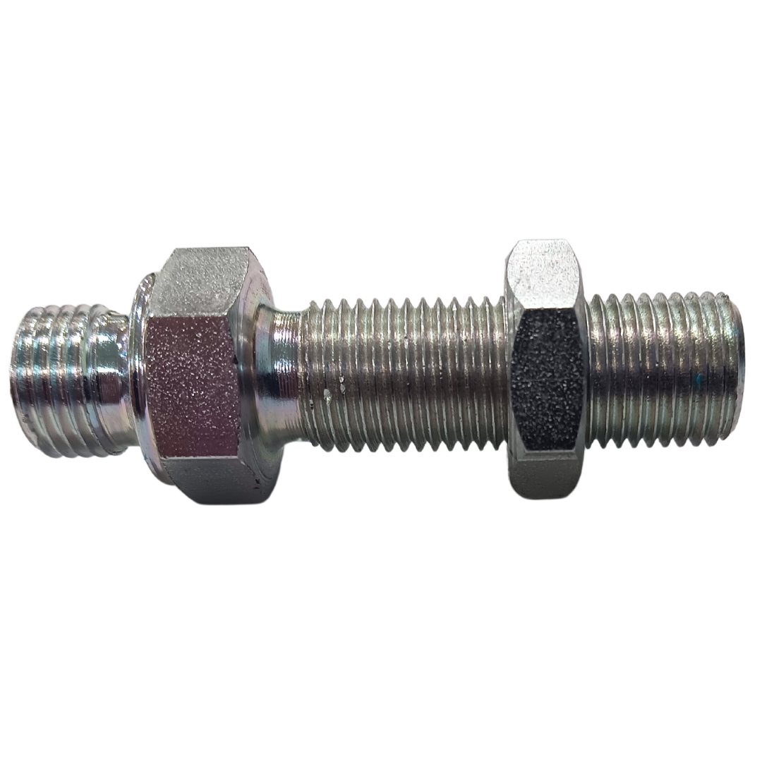 9040-04-06L-1.85" : Adaptall Straight Steel Bulkhead Long Adapter, G 1/4-19 (-04) Male BSPP x G 3/8-19 (-06) Male BSPP, 1.85" Long