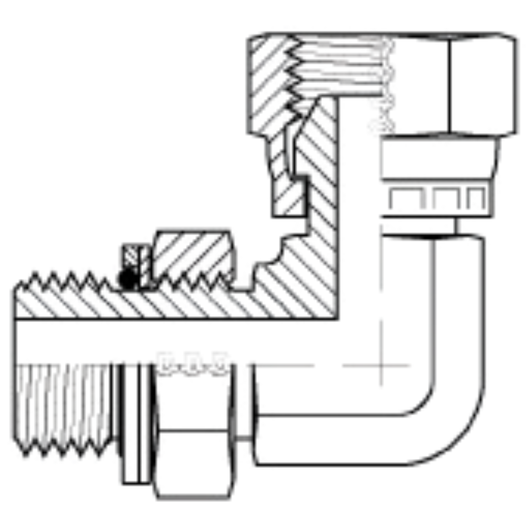 9046-04-04 : Adaptall 90-Degree Steel Adapter, 1/4-19 (-04) Male Adjustable BSPP x 1/4-19 (-04) Female BSPP Swivel