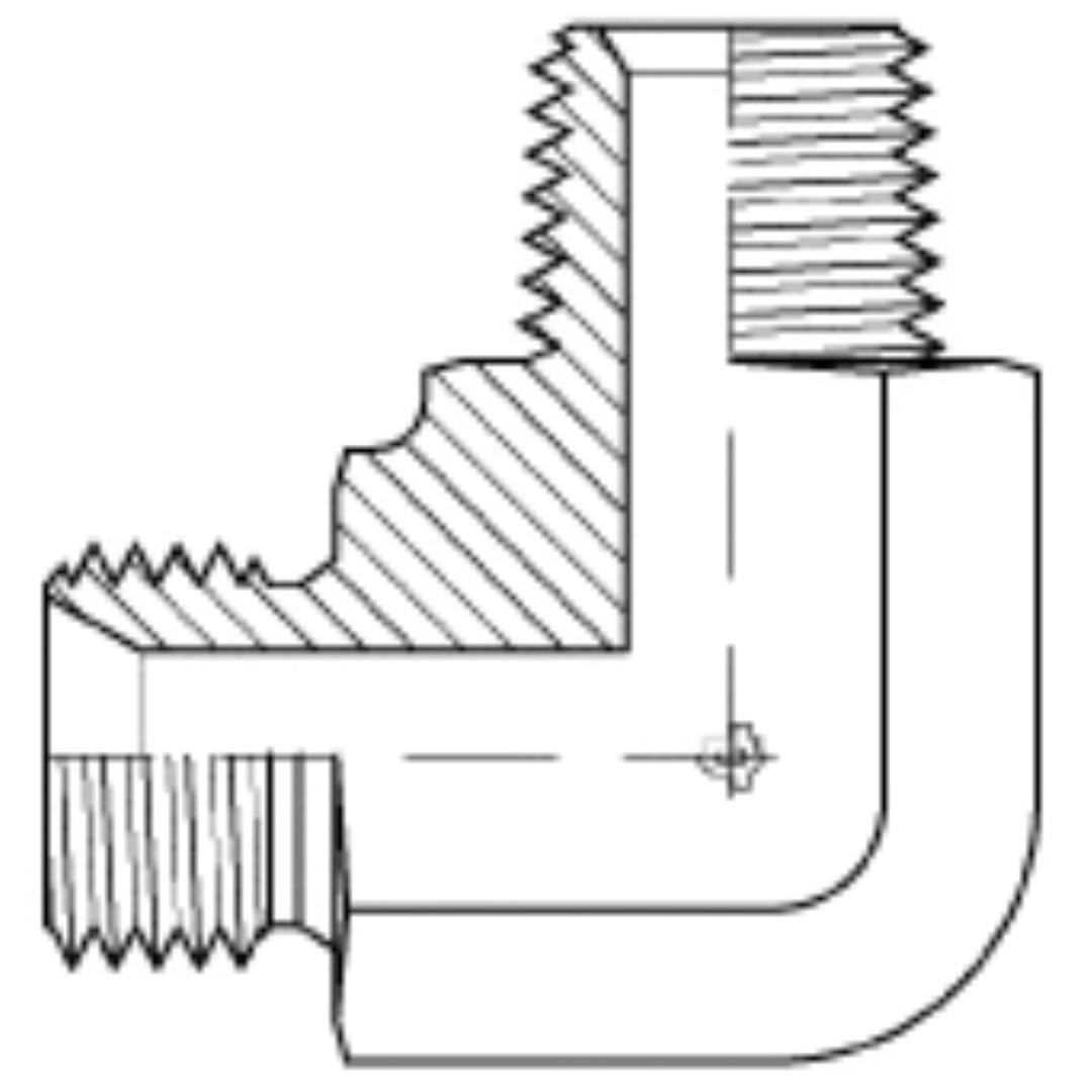 9070-16-16 : Adaptall 90-Degree Steel Adapter, 1-11 (-16) Male BSPP x 1-11-1/2 (-16) Male NPT