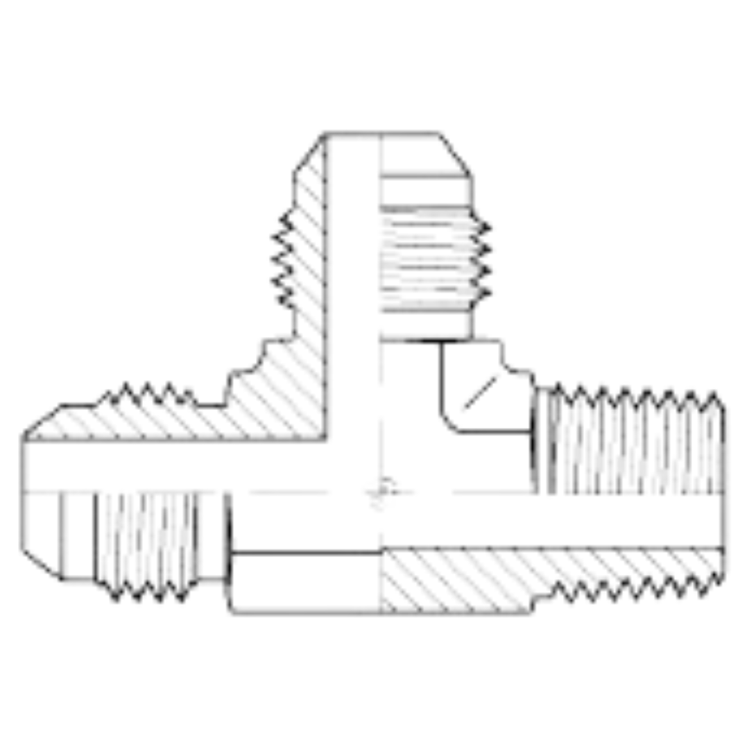 9163-08-08-06 : Adaptall Run Tee Steel Adapter, 3/4-16 (-08) Male JIC x 3/4-16 (-08) Male JIC x 3/8-19 (-06) Male BSPT