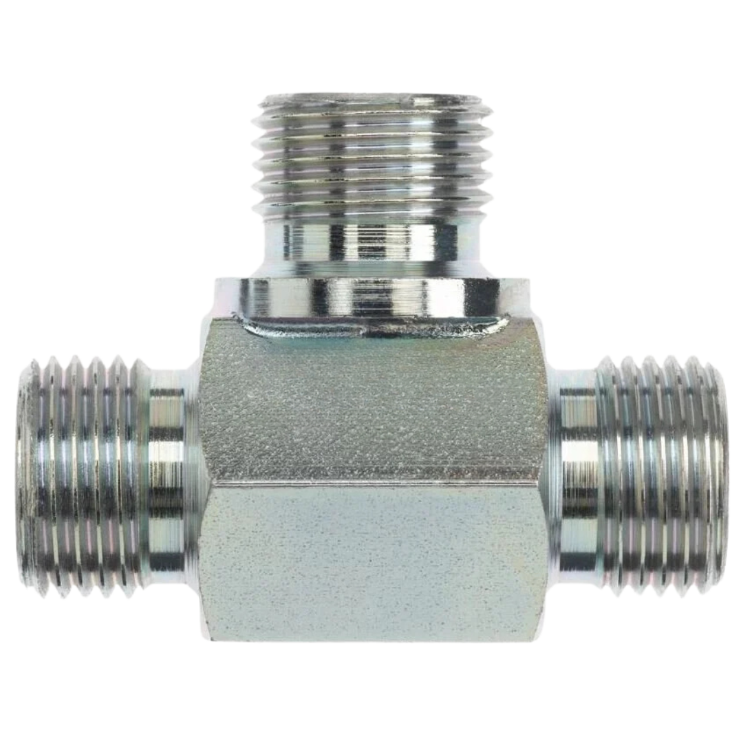 9322-12-12-12-FG : OneHydraulics Rigid Tee Steel Adapter, 3/4-14 (-12) Male BSPP x 3/4-14 (-12) Male BSPP x 3/4-14 (-12) Male BSPP, 4000psi