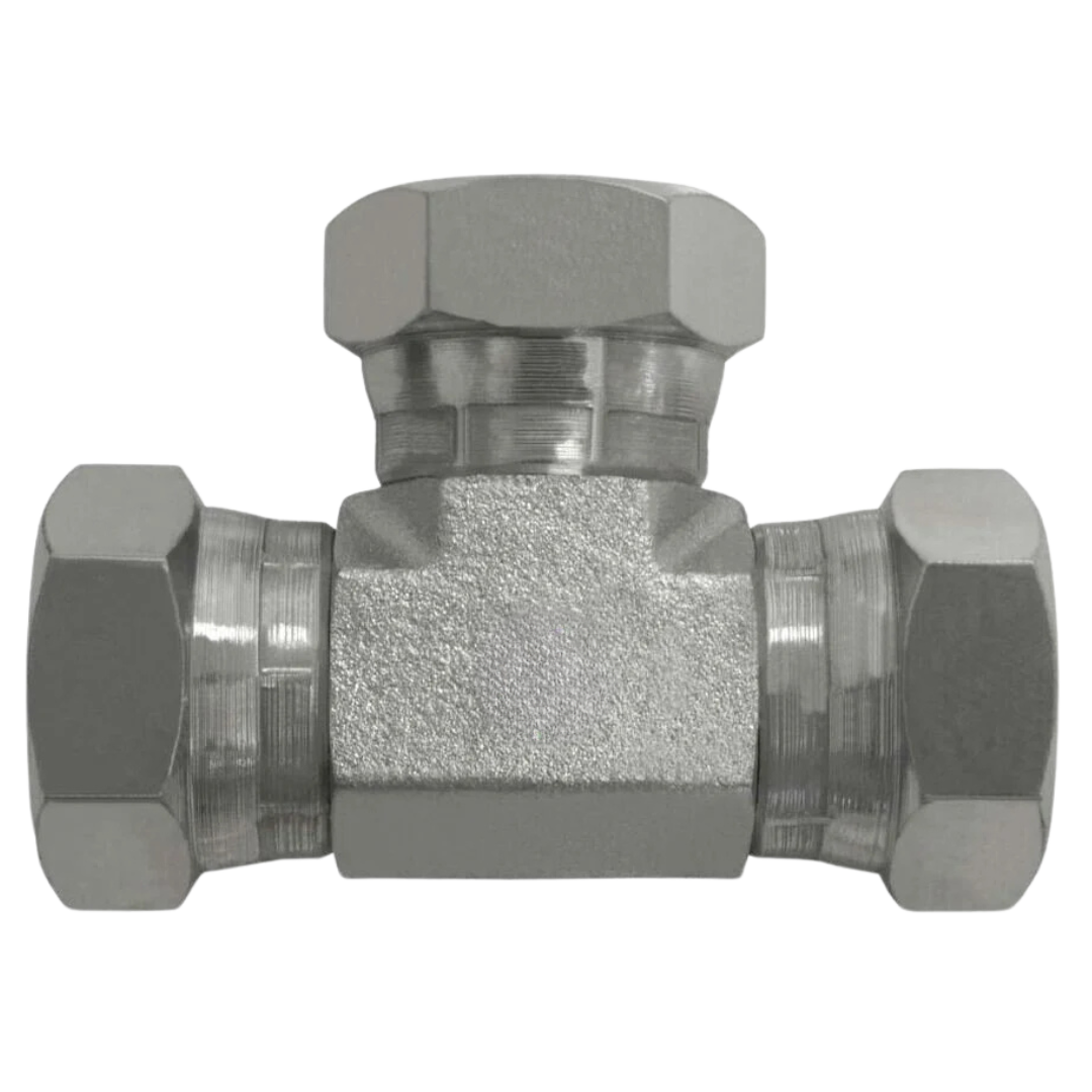 9344-16-16-16-FG : OneHydraulics Tee Steel Adapter, 1-11 (-16) Female BSPP x 1-11 (-16) Female BSPP x 1-11 (-16) Female BSPP