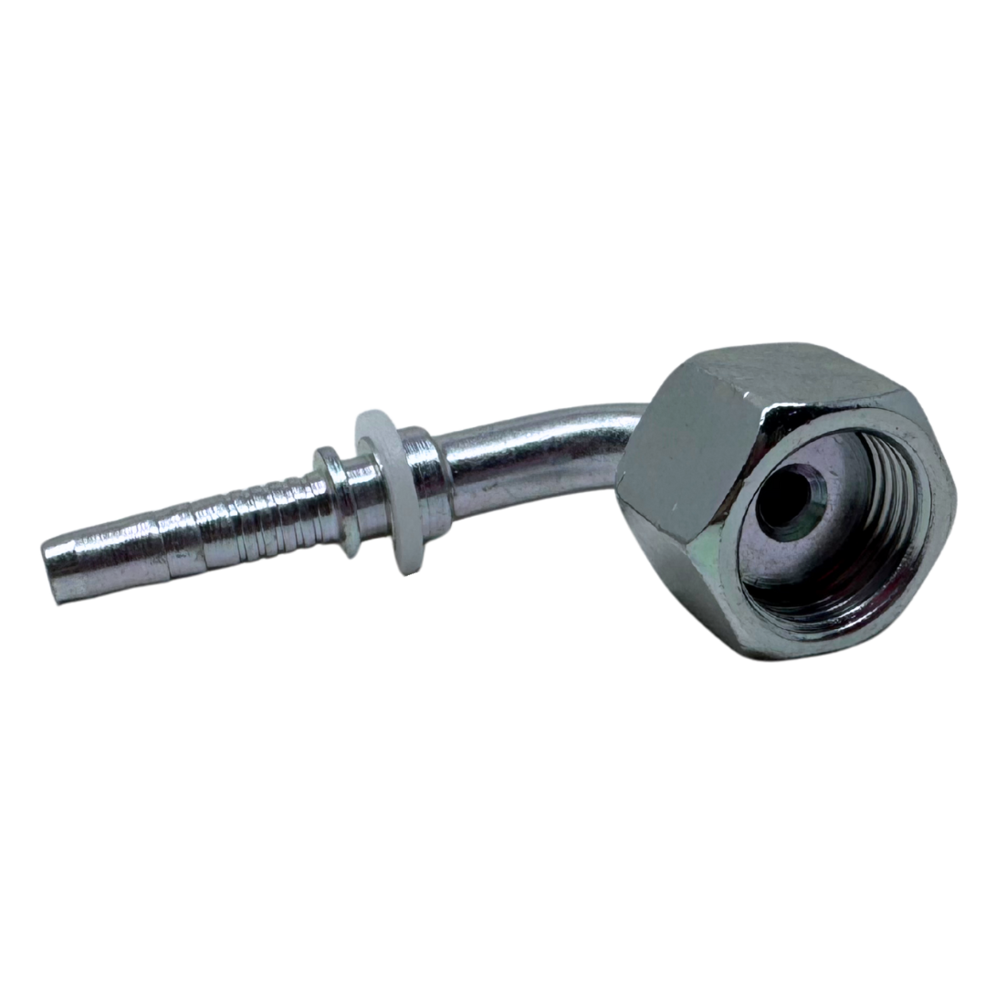 A-0406-FO9S : Alfagomma 90-Degree Steel Fitting Insert, 1/4 (-04) Hose x 11/16-16 (-06) Female ORFS Swivel Short Drop