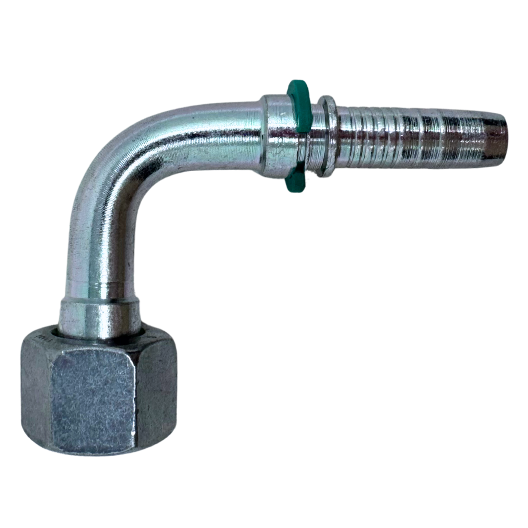 A-0606-FBO9 : Alfagomma 90-Degree Steel Fitting Insert, 3/8 (-06) Hose x 3/8-19 (-06) Female BSP Swivel