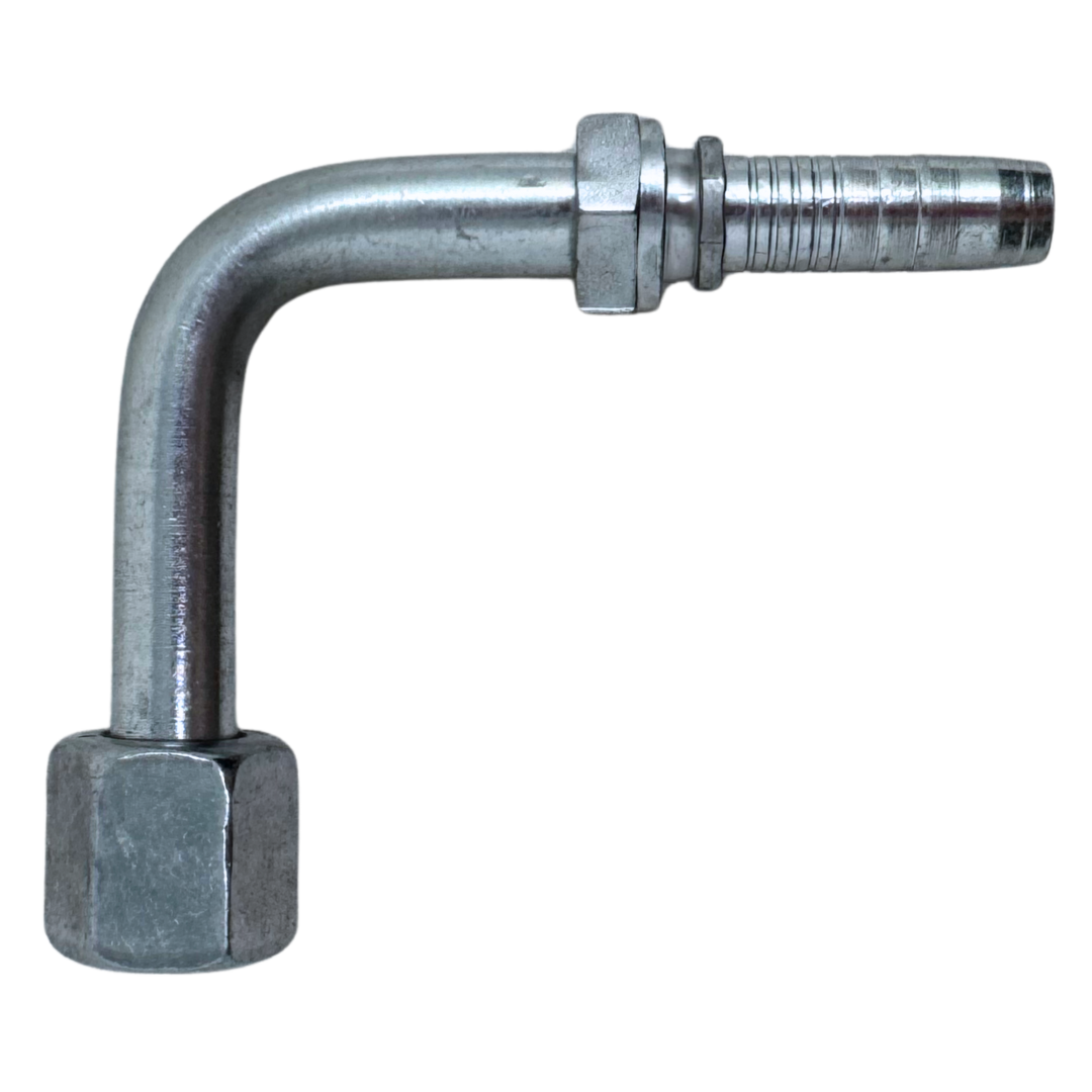 A-0606-FJ9L : Alfagomma 90-Degree Steel Fitting Insert, 3/8 (-06) Hose x 9/16-18 (-06) Female JIC Swivel Long Drop